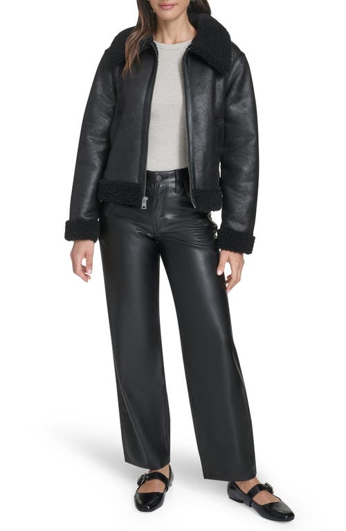 Levi's Faux Leather & Faux Shearling Bomber Jacket In Black