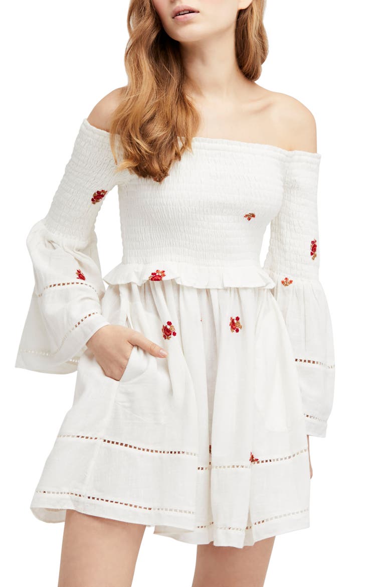 Counting Daisies Embroidered Off the Shoulder Dress, Main, color, IVORY COMBO