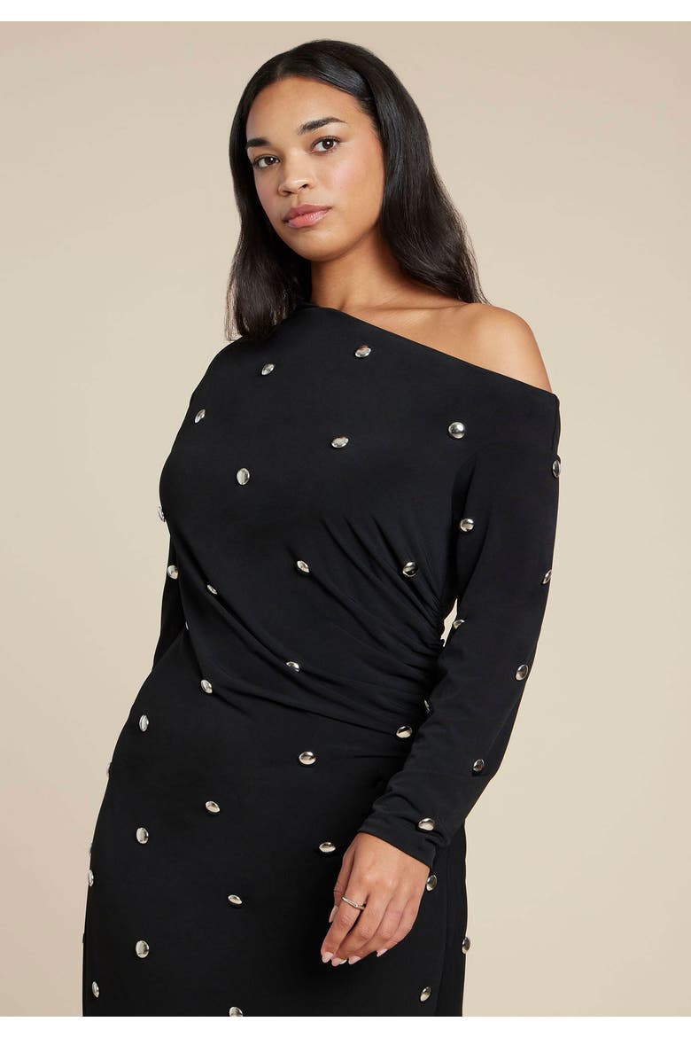 Draped Hardware Fitted Dress, Alternate, color, BLACK ONYX