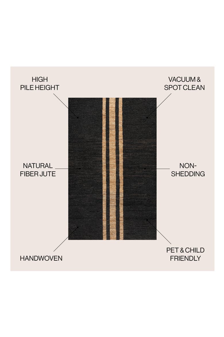 Olivier Rustic Beach House Wide Ticking Stripe Jute Area Rug, Alternate, color, Black/Natural