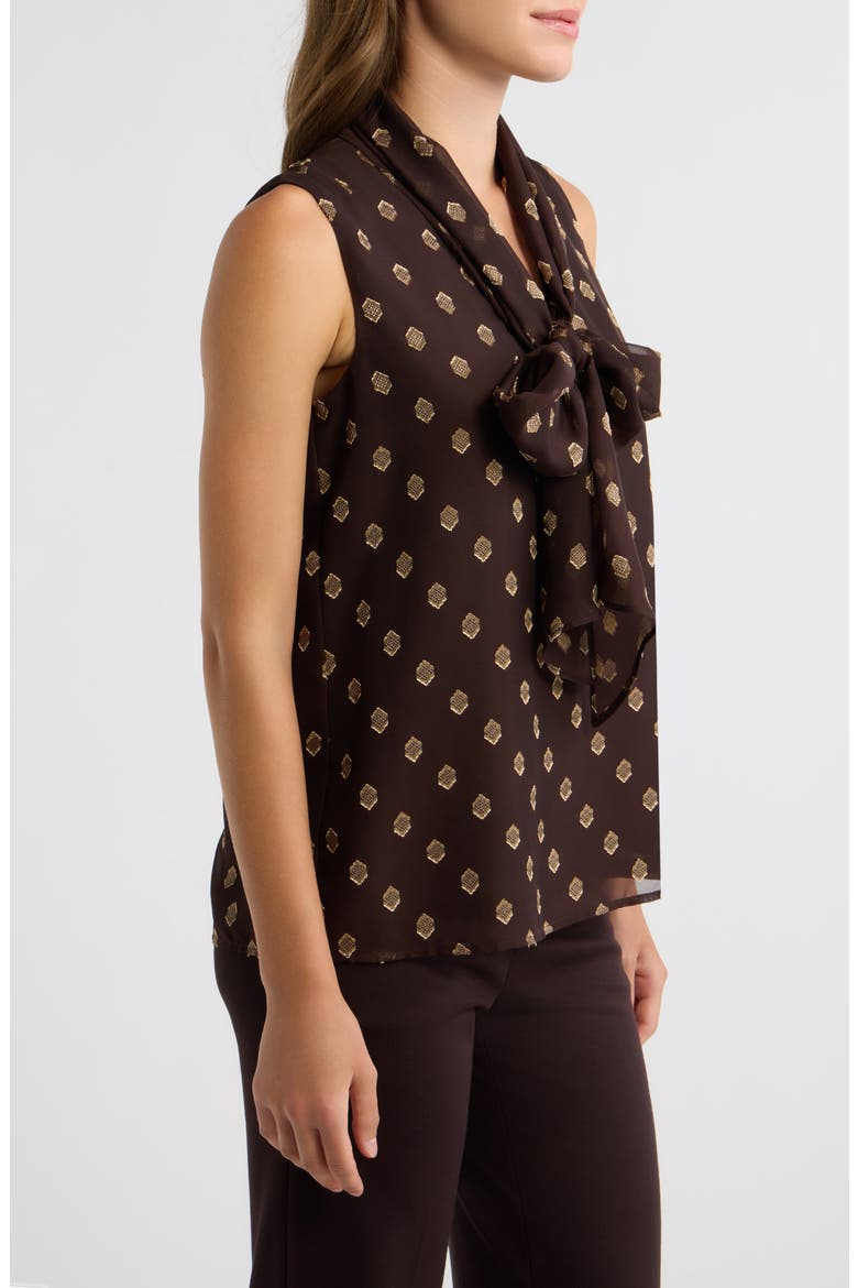 Medallion Print Sleeveless Crepe Bow Top, Alternate, color, DEEP MAHOGANY / GOLD