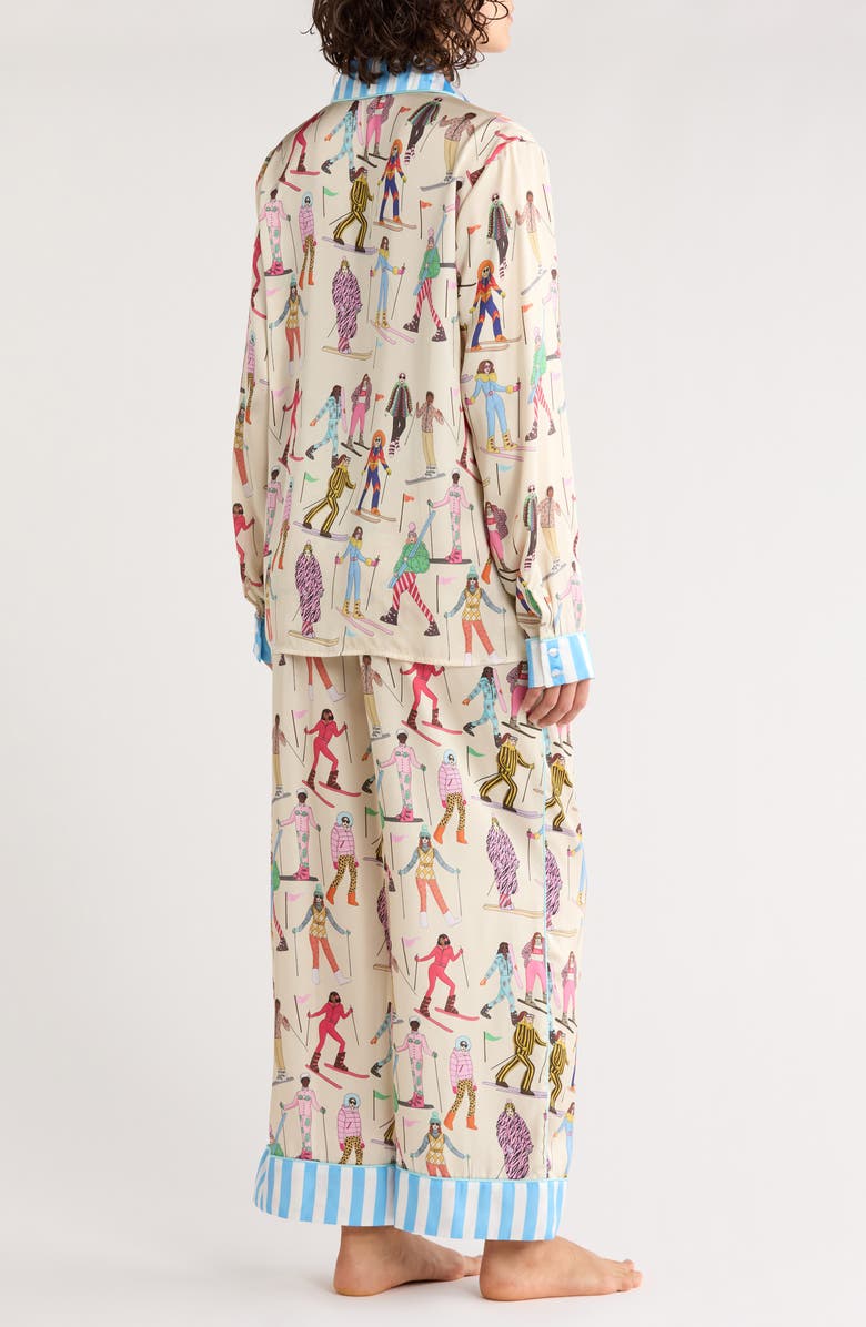 Karen Mabon Skiing Print Long Pajamas, Alternate, color, Cream