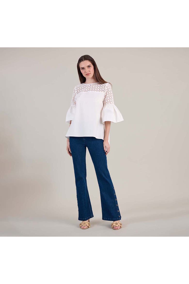 Women's  Piper White Top With Sheer Mesh Sleeves, Alternate, color, White