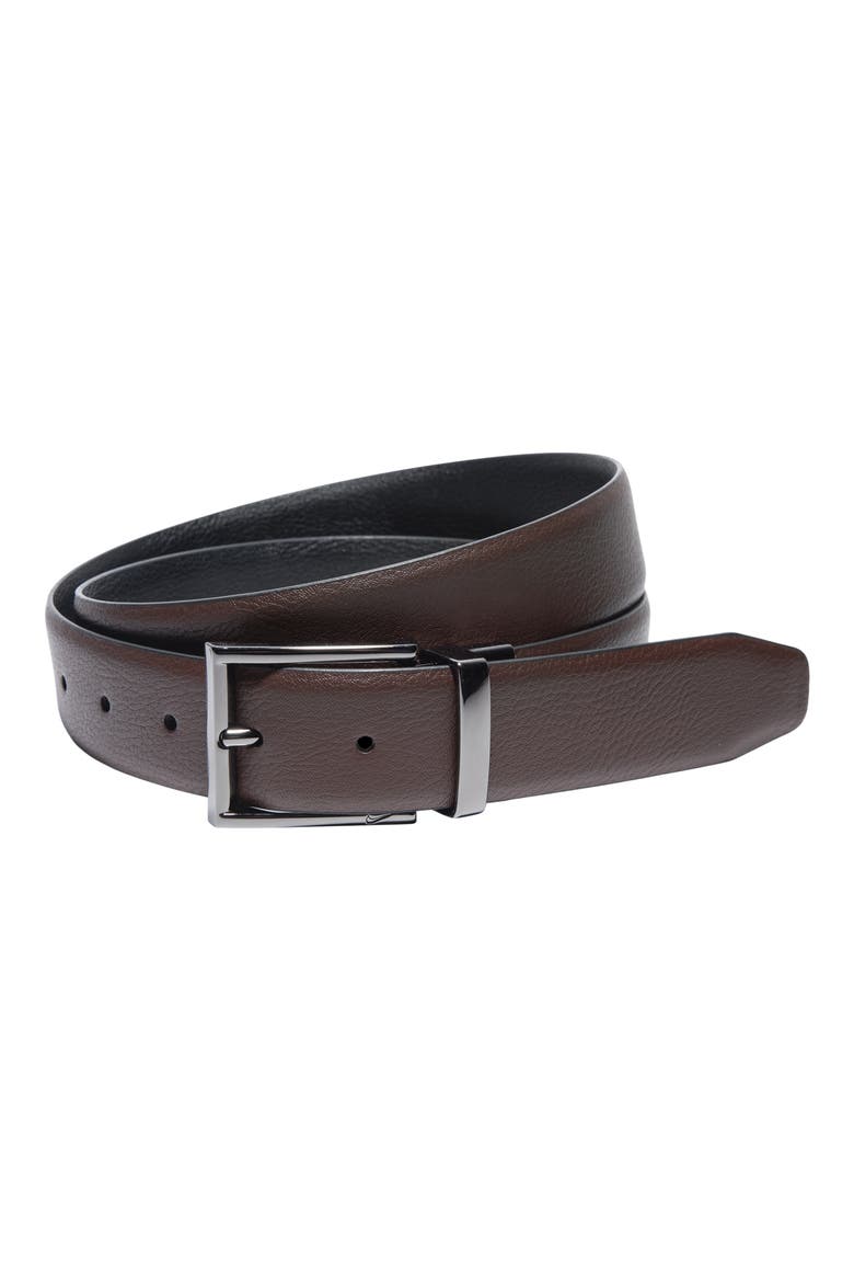 Pebble Grain Faux Leather Belt, Main, color, BROWN/ BLACK