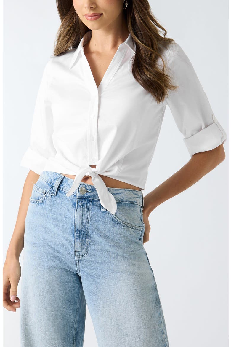 Reeya Tie Front Poplin Shirt, Main, color, WHITE