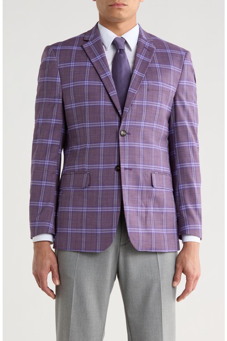 Slim Fit Plaid Blazer, Main, color, PLUM