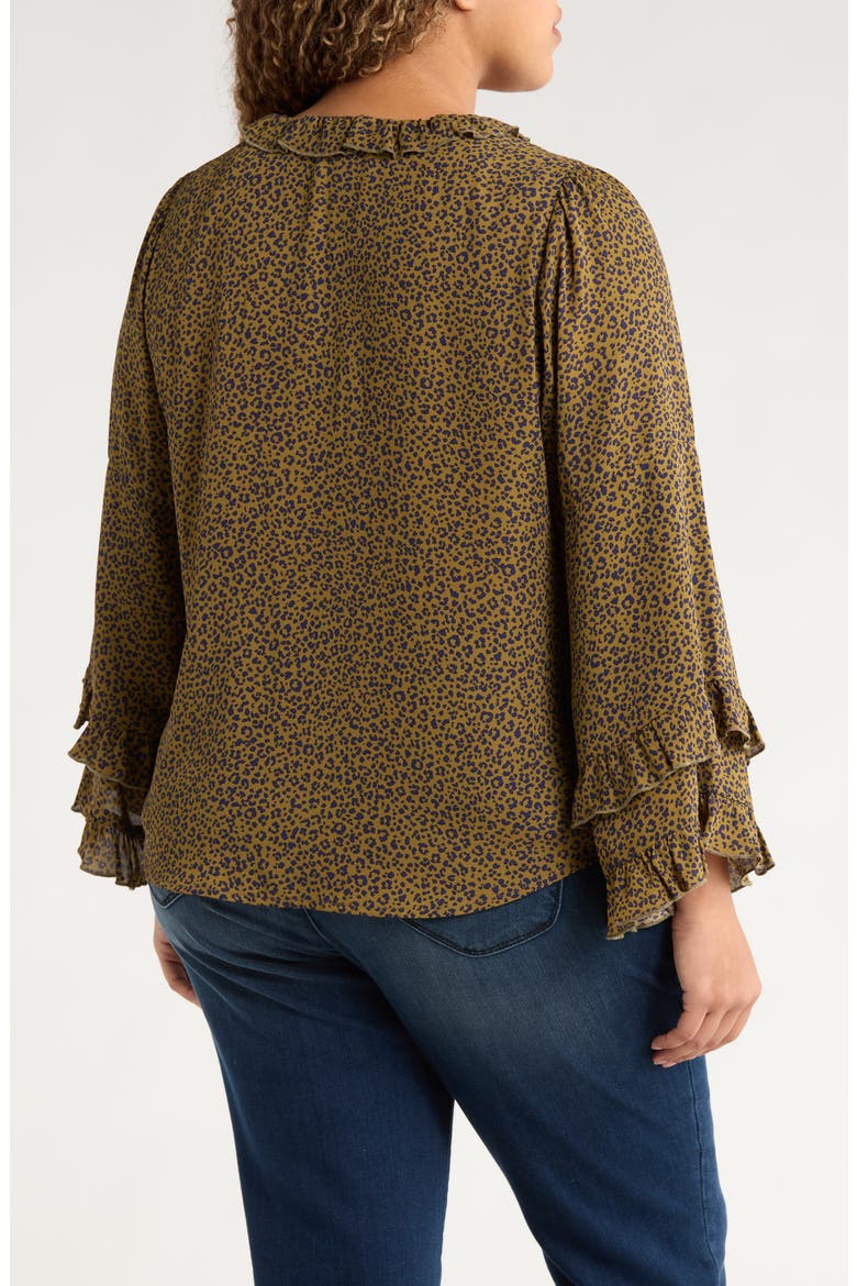 Leopard Print Ruffle Accent Top, Alternate, color, OLIVE TAPENADE/ NAVY