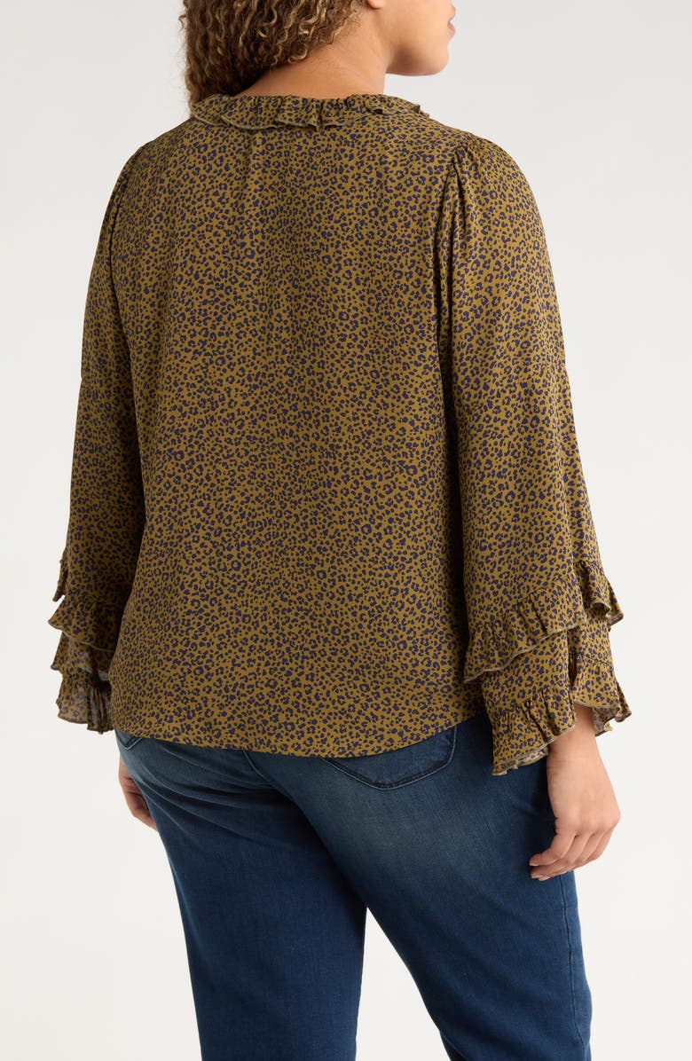 Wit & Wisdom Leopard Print Ruffle Accent Top, Alternate, color, Olive Tapenade/ Navy