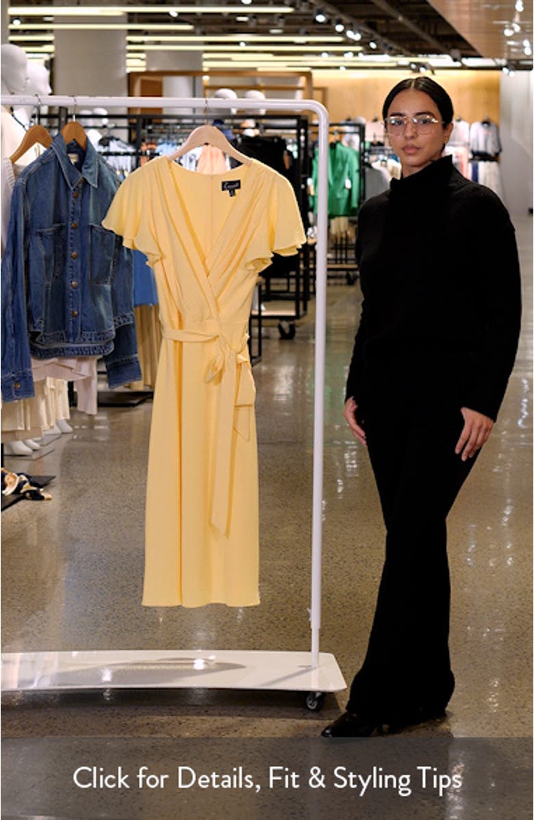 Flutter Sleeve Tie Waist Crepe Midi Dress, sales video thumbnail