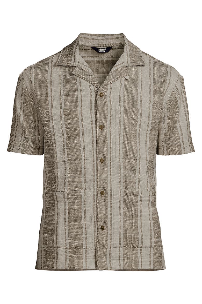 Short Sleeve Textured Jacquard Camp Collar Shirt - Set Top, Alternate, color, Toasted Rye Stripe