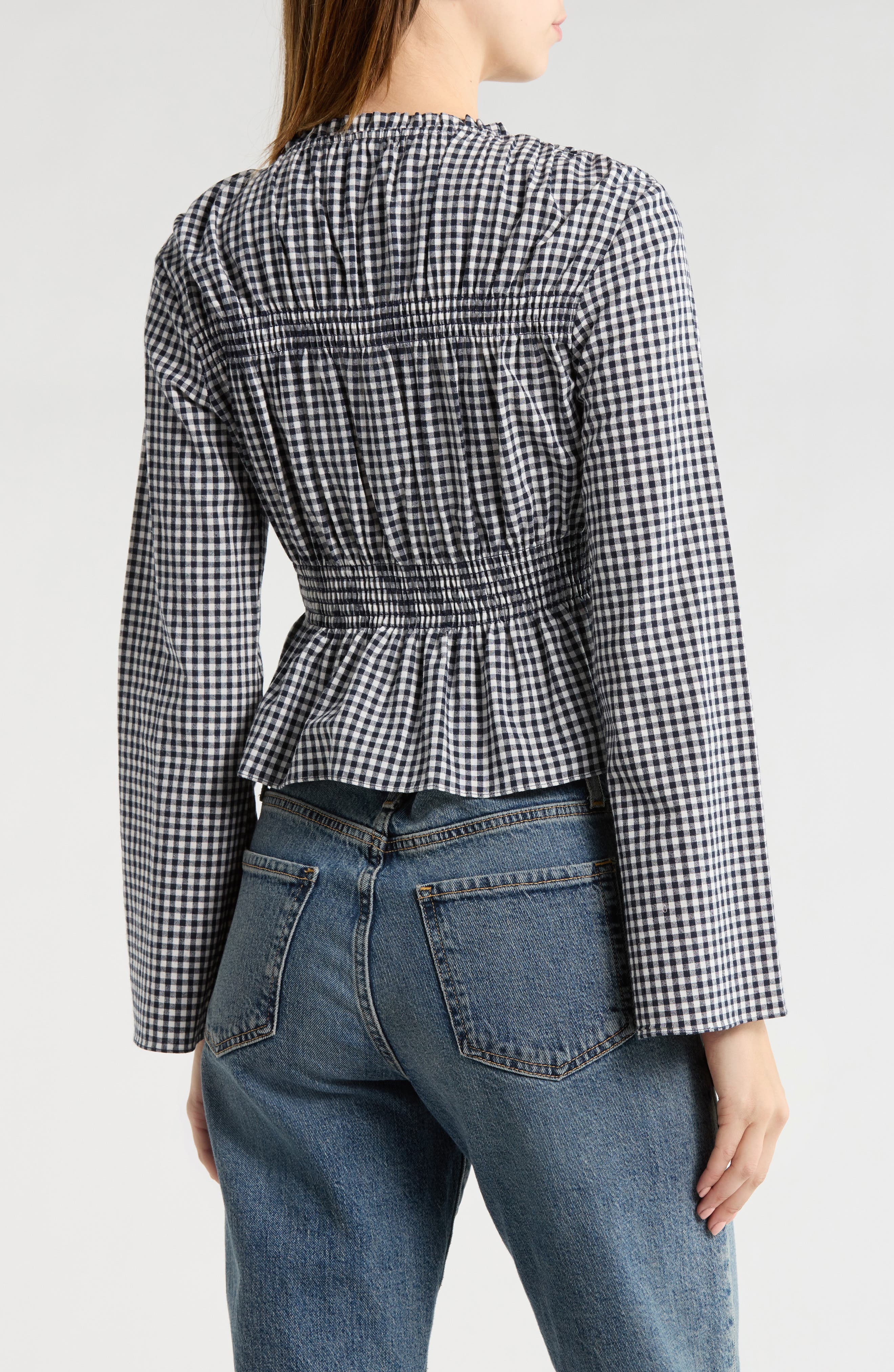Gingham Long Sleeve Peplum Top - image 4