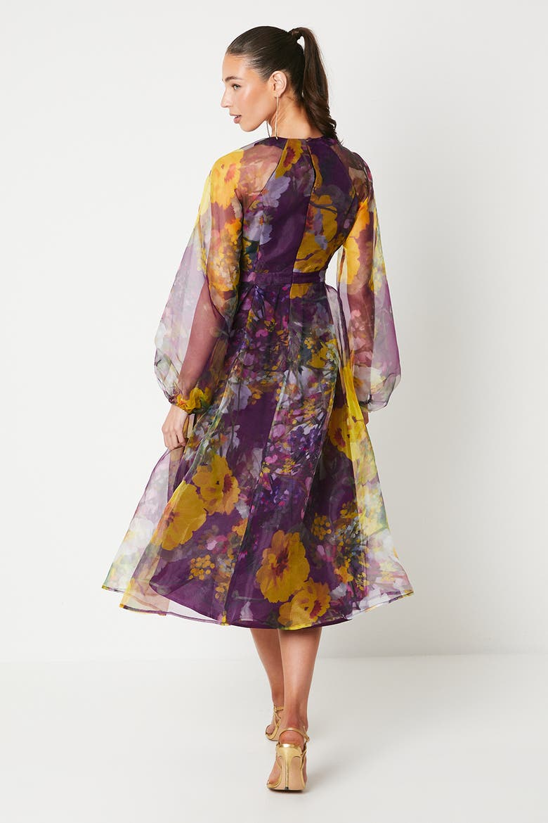 Organza Puff Sleeve Midi Dress, Alternate, color, Purple