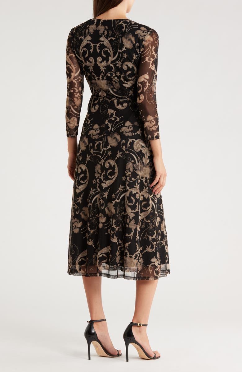 Connected Apparel Long Sleeve Wrap Style Mesh Dress, Alternate, color, Taupe