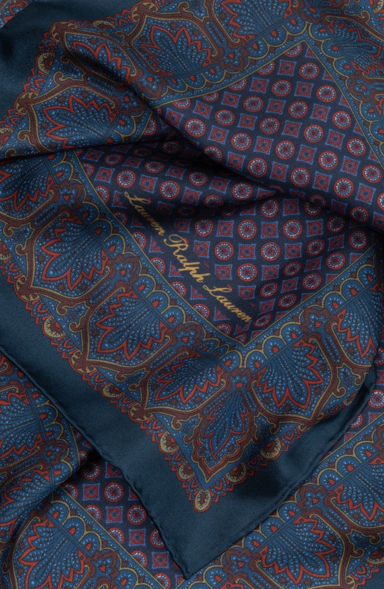 Lauren Ralph Lauren Geometric Print Square Silk Scarf, Alternate, color, Navy