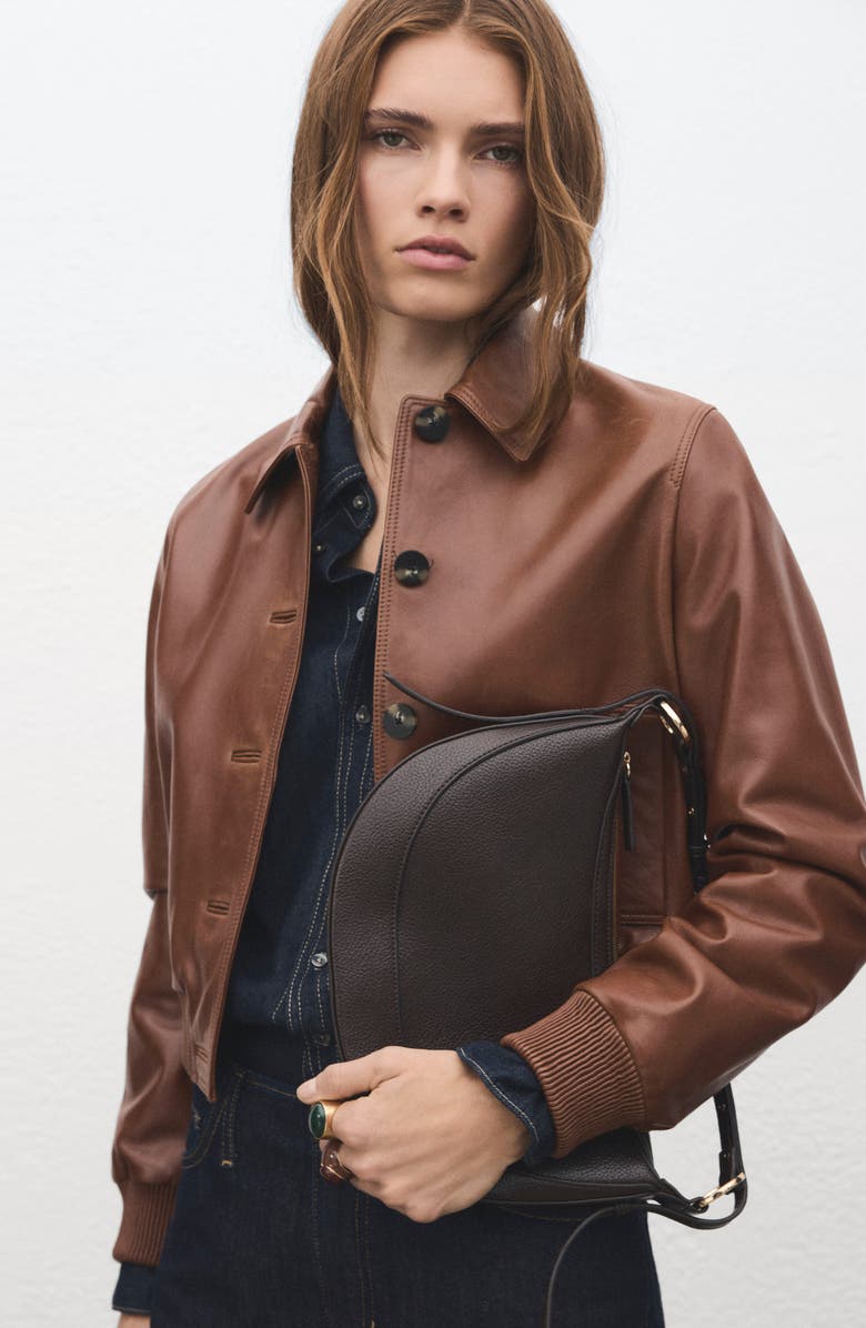 MANGO Oval Faux Leather Shoulder Bag, Alternate, color, Chocolate