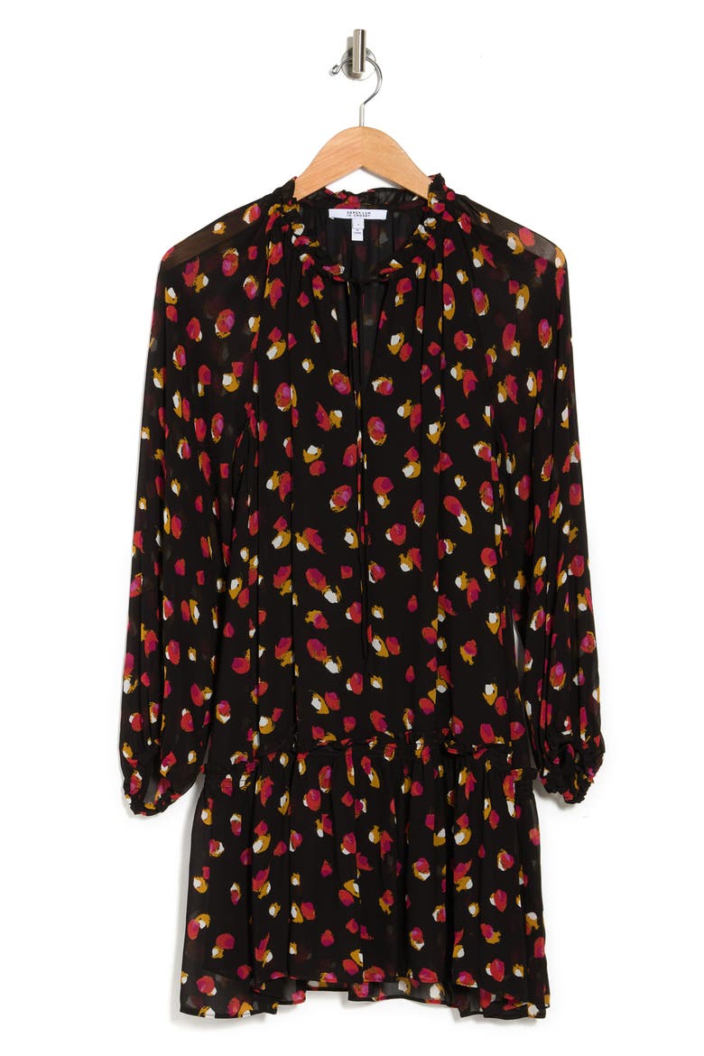 Split Neck Printed Woven Dress, Alternate, color, BLACK