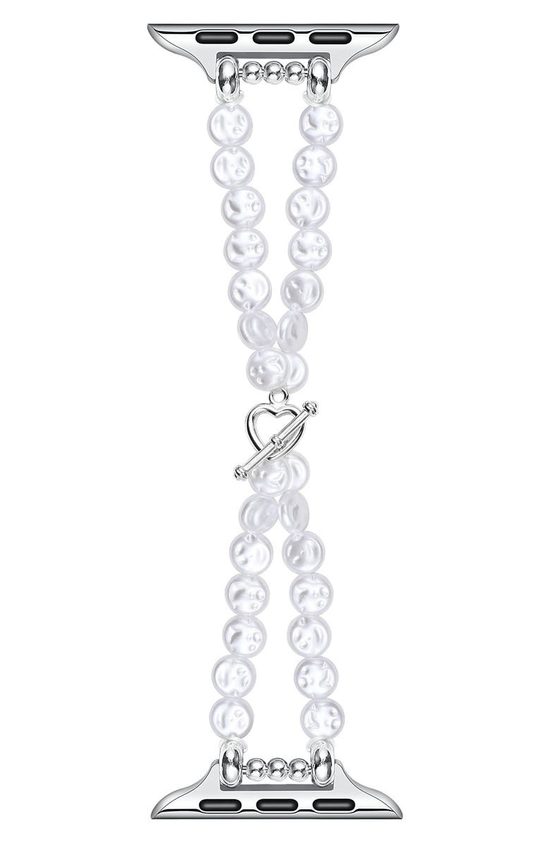 The Posh Tech Eloise Imitation Pearl Apple Watch<sup>®</sup> Bracelet Watchband, Main, color, White