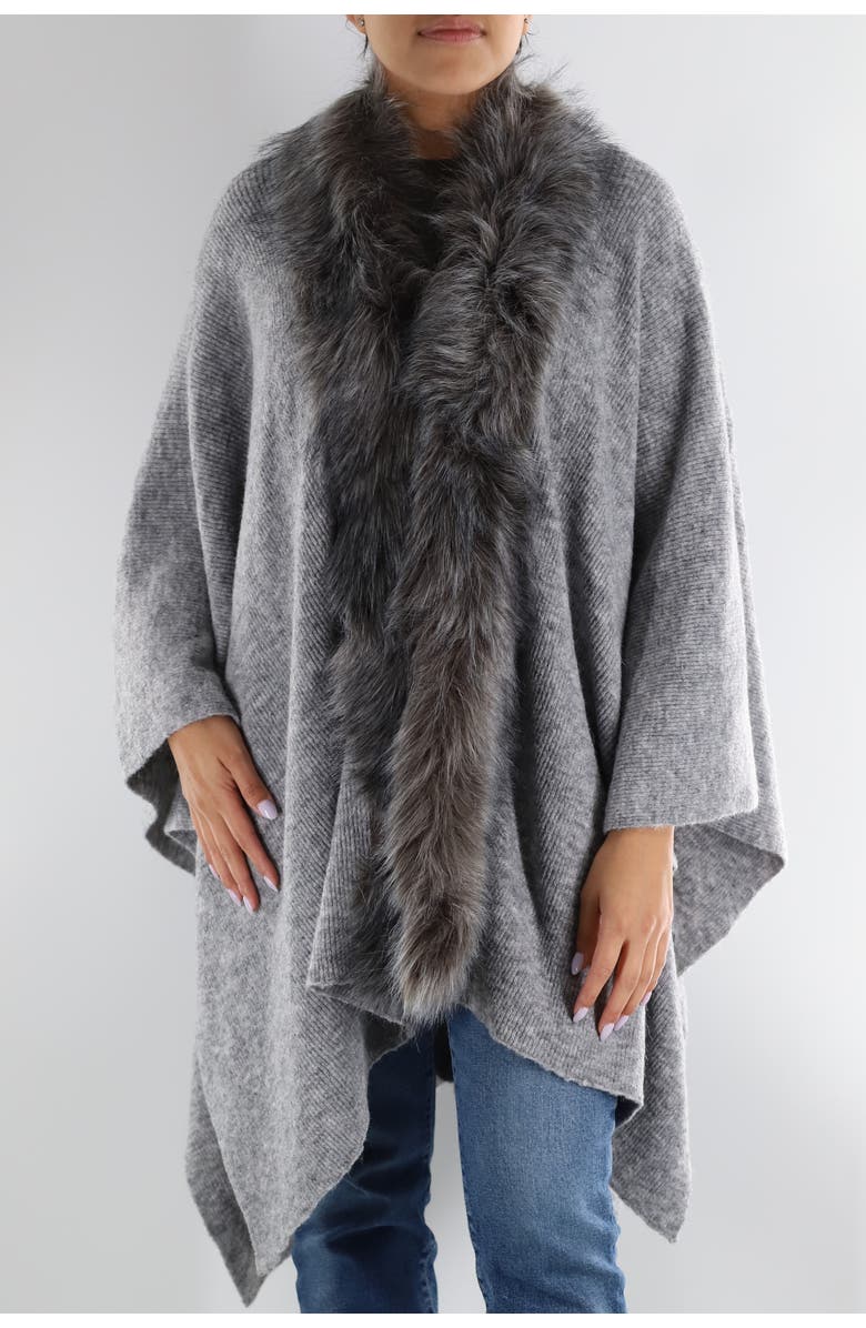 La Fiorentina Wrap  with Faux Fur Trim, Main, color, Grey