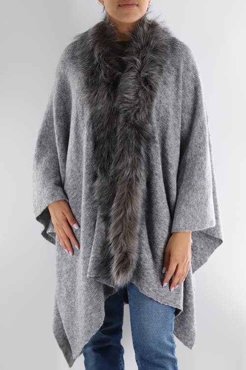 La Fiorentina Wrap  with Faux Fur Trim in Grey 