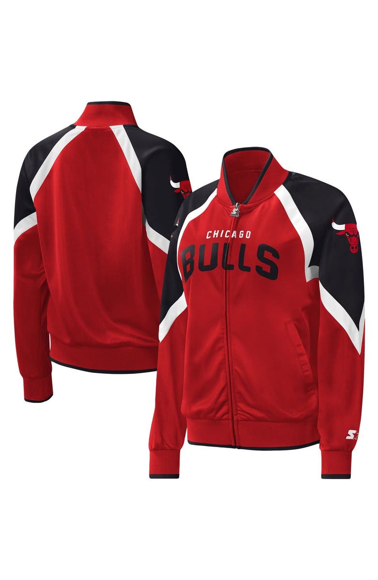 STARTER Women's Starter Red Chicago Bulls Slam Dunk Raglan Full-Zip Track Jacket, Alternate, color,