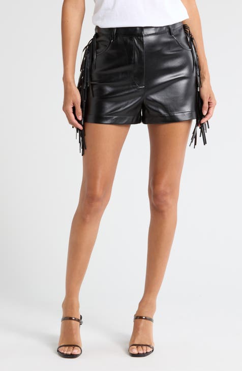 Faux Leather Fringe Trim Shorts