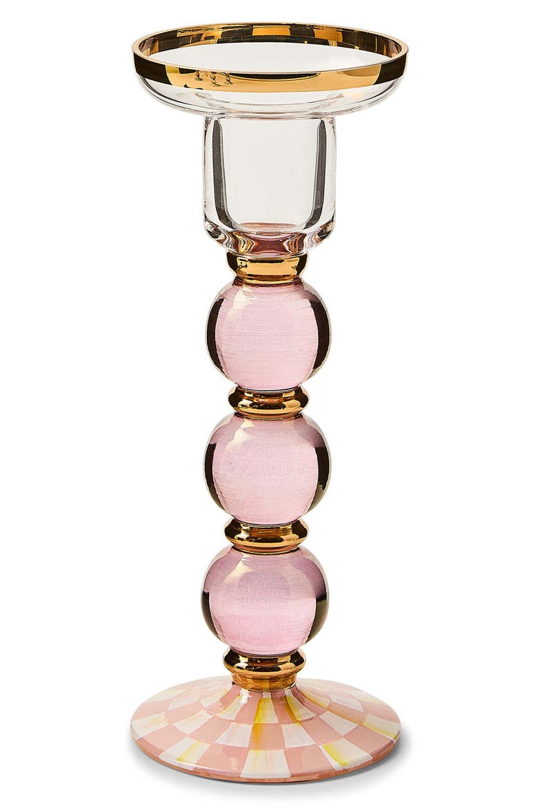 Rosy Check Large Glass Candleholder, Main, color, ROSY