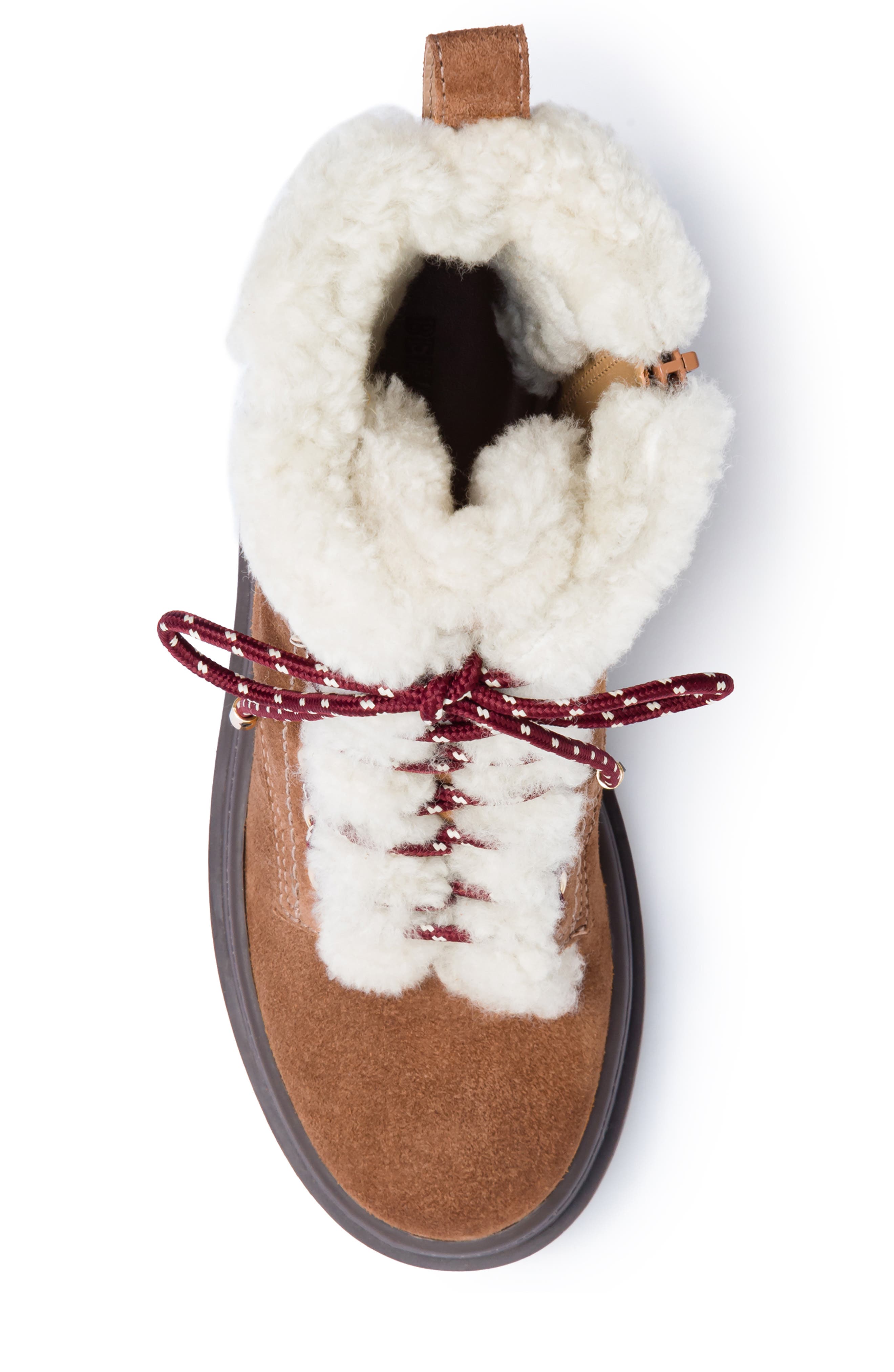 North Genuine Shearling Bootie, Alternate, color, ALMOND/ CREAM SPLIT SUEDE