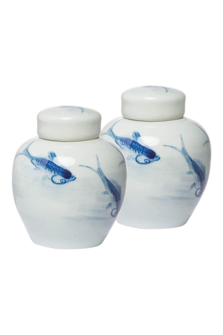 Set of Two Koi Porcelain Lidded Jars, Main, color, WHITE