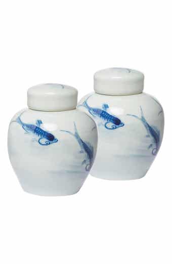Set of Two Koi Porcelain Lidded Jars