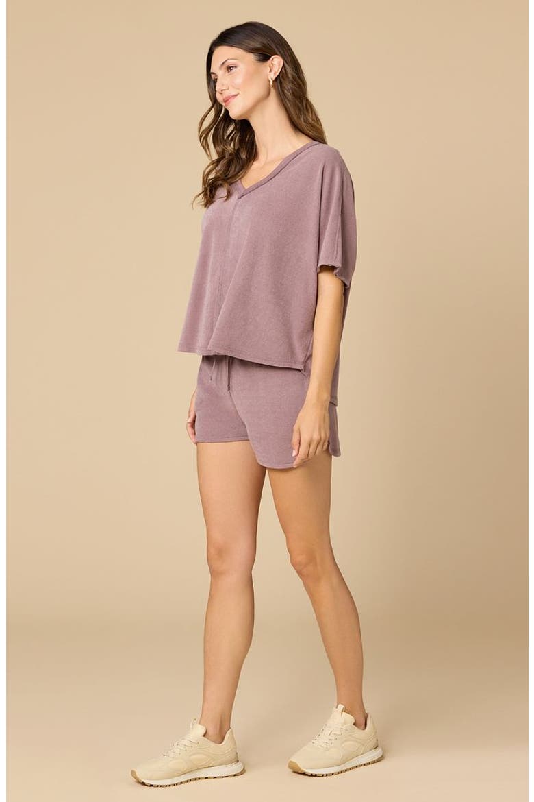 Terry Relaxed V-neck with Short Set, Alternate, color, Driftwood