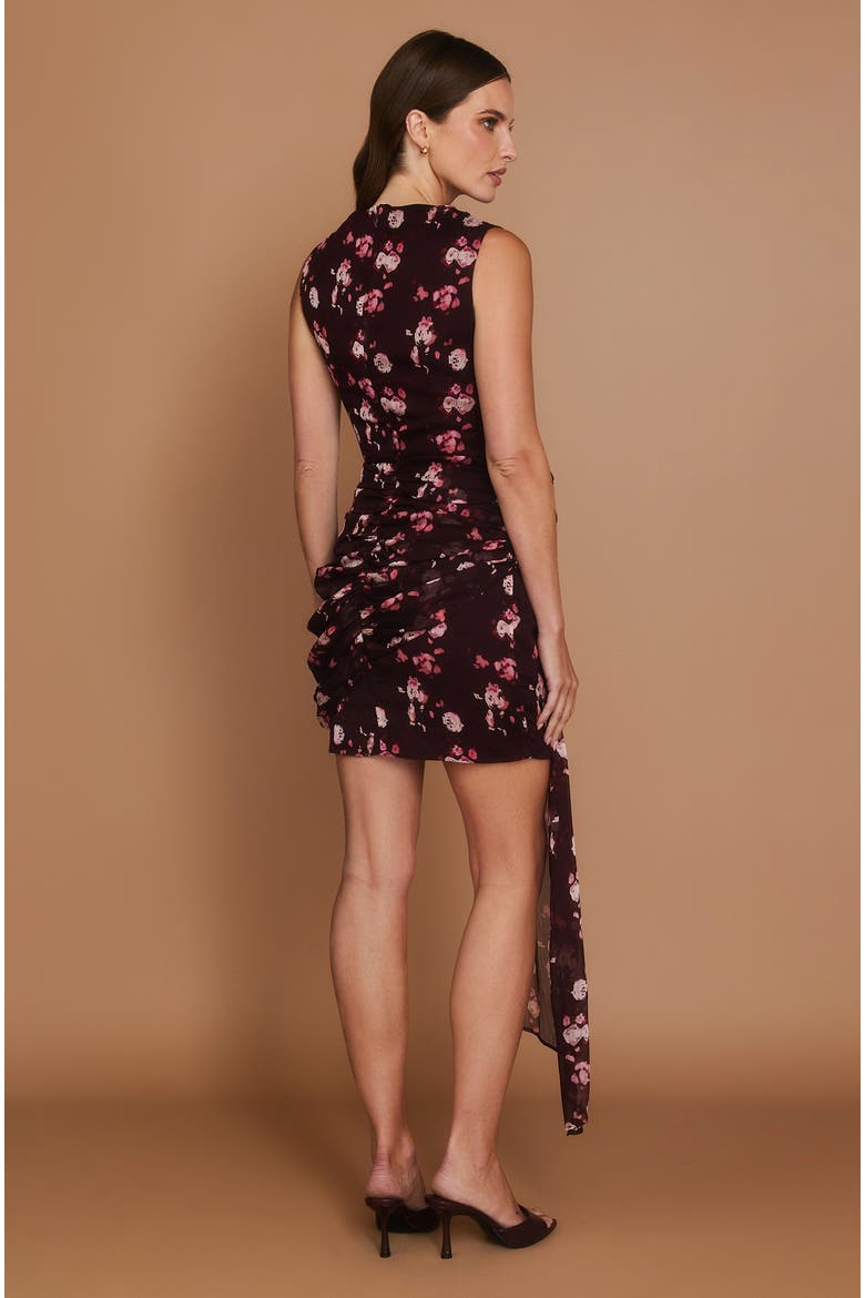 Floral Coursage Ruched Mini Dress, Alternate, color, Wine