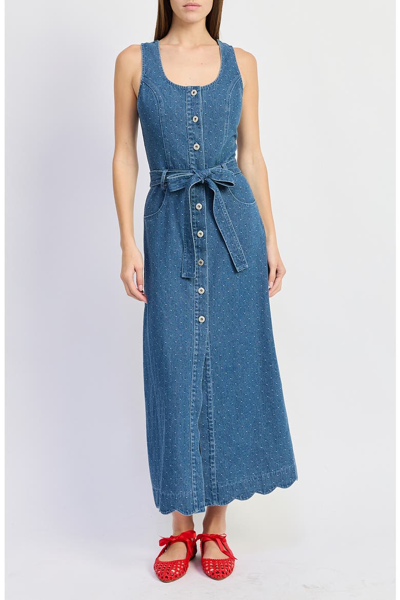 Heidi Polka Dot Denim Midi Dress, Main, color, MEDIUM WASH DENIM