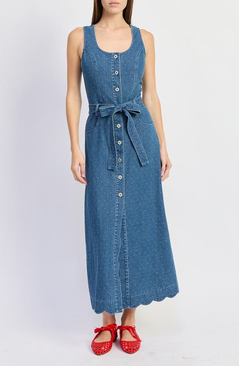 Heidi Polka Dot Denim Midi Dress