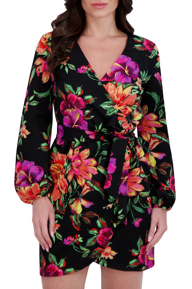 Long Sleeve Wrap Dress, Alternate, color, BLACK MULTI