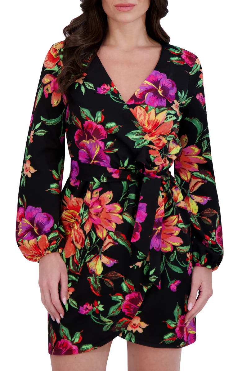 Siena Long Sleeve Wrap Dress, Alternate, color, Black Multi