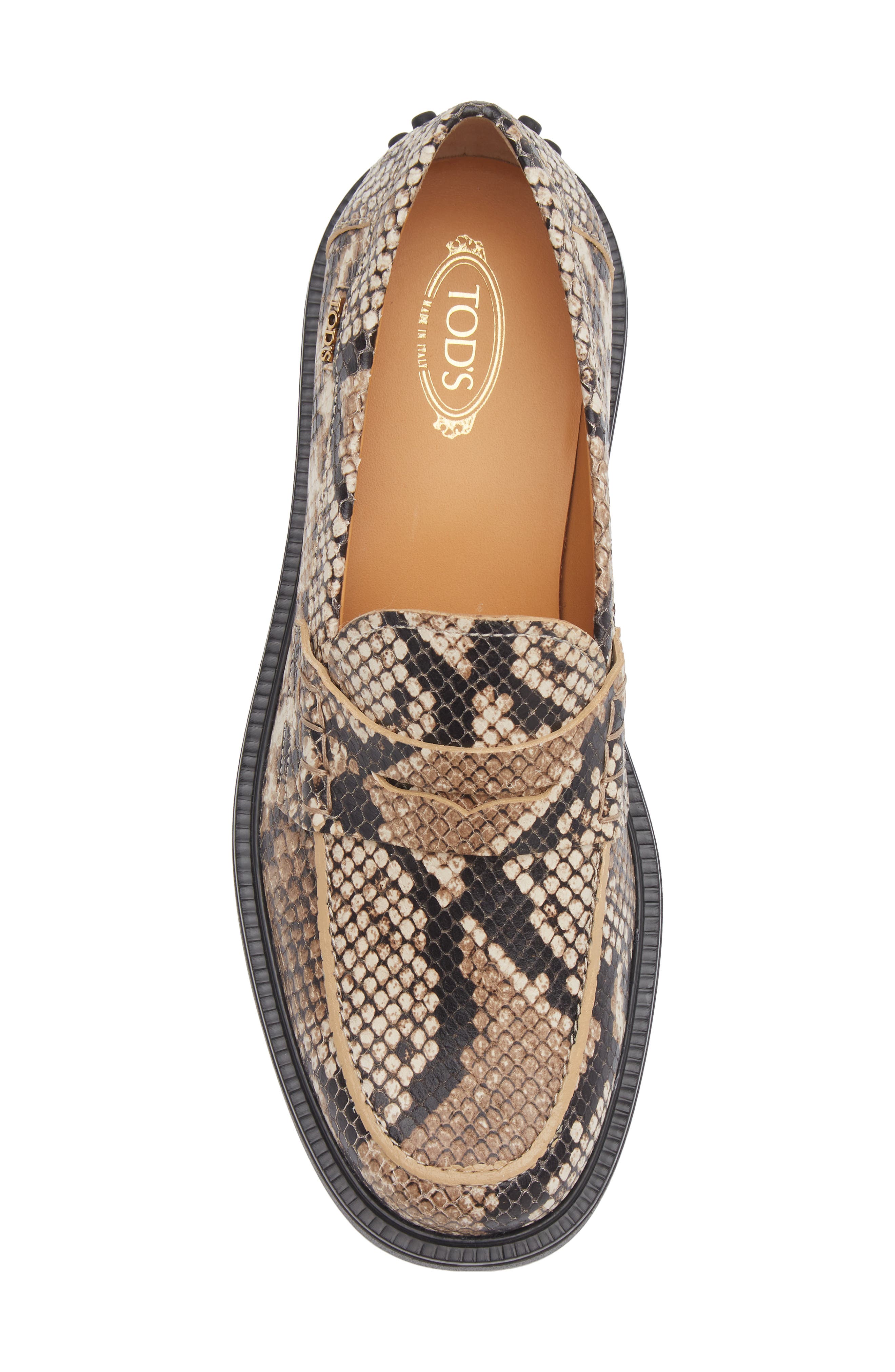 Python Embossed Leather Penny Loafer, Alternate, color, NATURALE SCURO