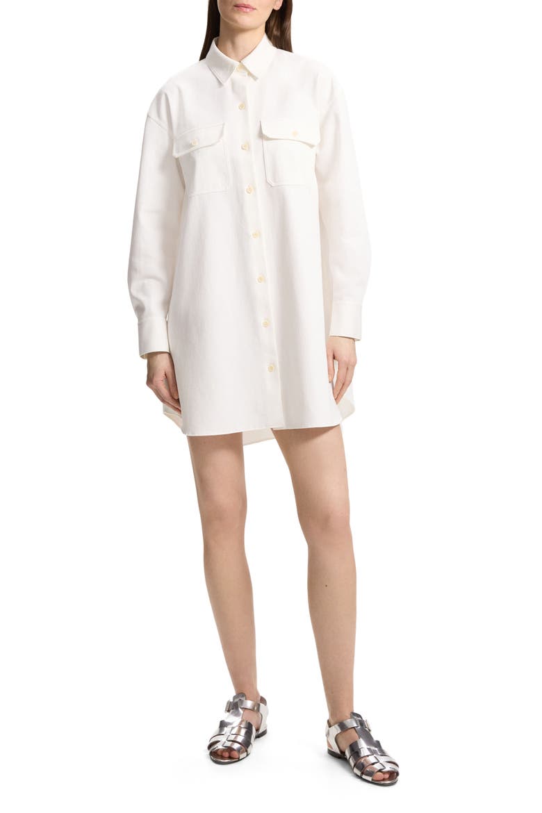 Long Sleeve Cotton Poplin Shirtdress, Main, color, OPTIC WHITE