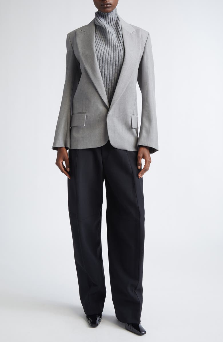 Victoria Beckham Sculptural Sleeve Virgin Wool Jacket, Alternate, color, Light Grey Melange