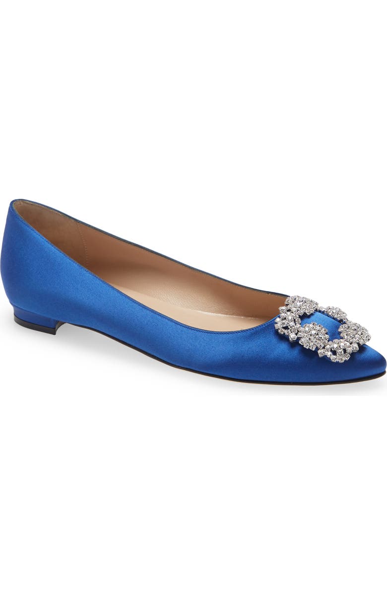 Manolo Blahnik Hangisi Crystal Buckle Flat, Main, color, Blue