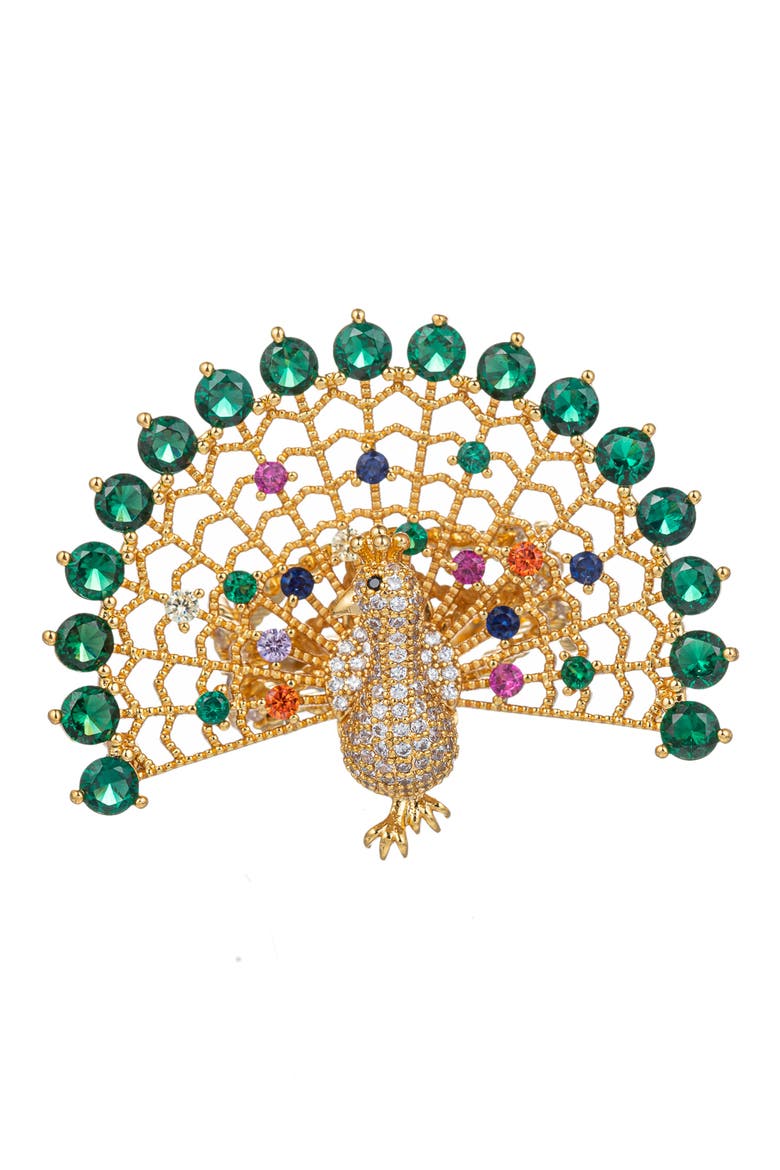 Peacock Cubic Zirconia Adjustable Ring, Alternate, color, GOLD