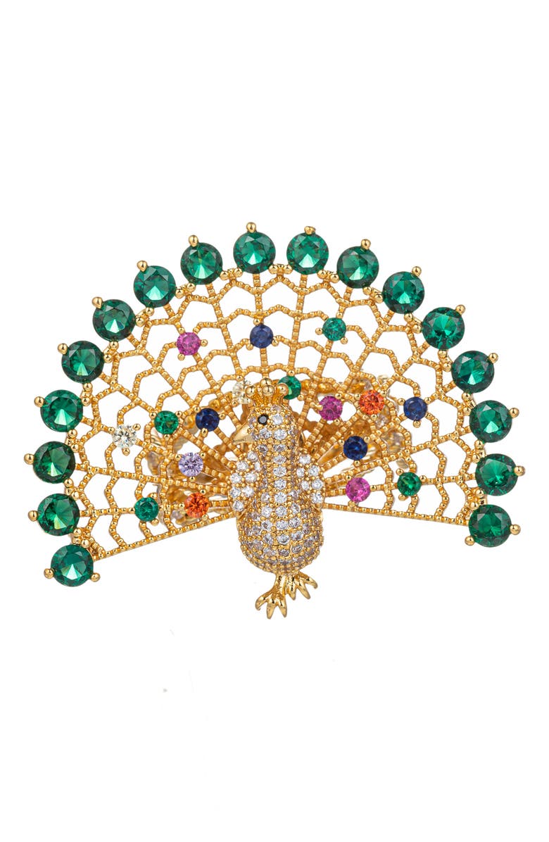 EYE CANDY LOS ANGELES Peacock Cubic Zirconia Adjustable Ring, Alternate, color, Gold