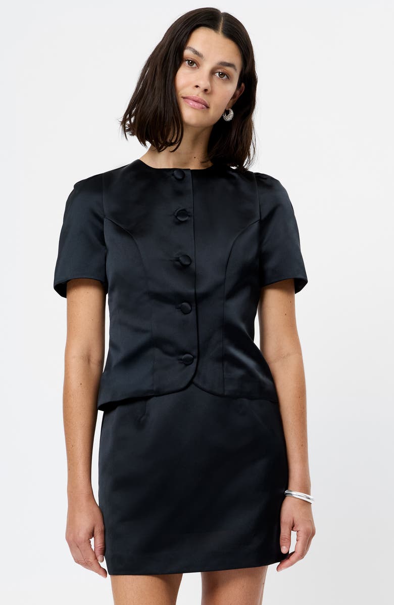 French Connection Jaxon Puff Sleeve Satin Button-Up Shirt, Alternate, color, 