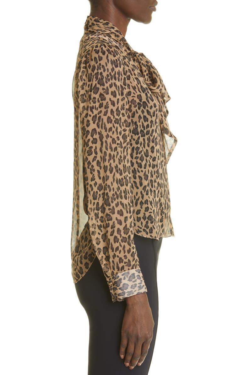 Adam Lippes Animal Print Tie Neck Silk Chiffon Blouse, Alternate, color, Natural