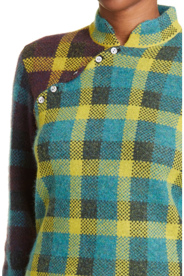 Bao Plaid Wool & Cotton Blend Sweater, Alternate, color, MUSTARD/ CURRANT