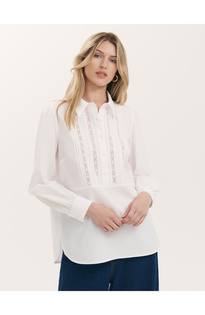 Finery London Remy Lace Detail Cotton Shirt, Main, color, White