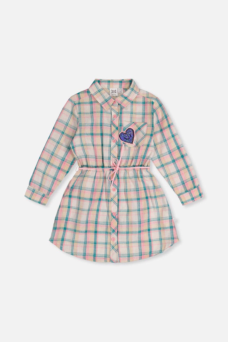 Classic Preppy Belted Long Sleeve Shirt Dress, Main, color, Plaid Green and Pink