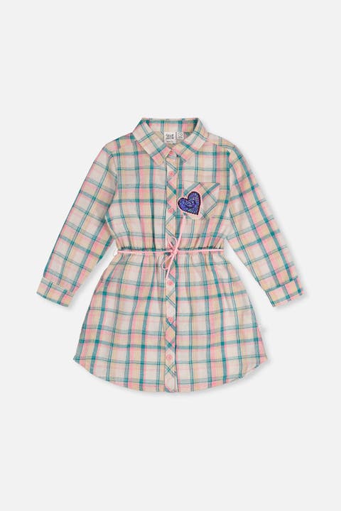 Classic Preppy Belted Long Sleeve Shirt Dress