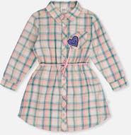 Deux par Deux Classic Preppy Belted Long Sleeve Shirt Dress