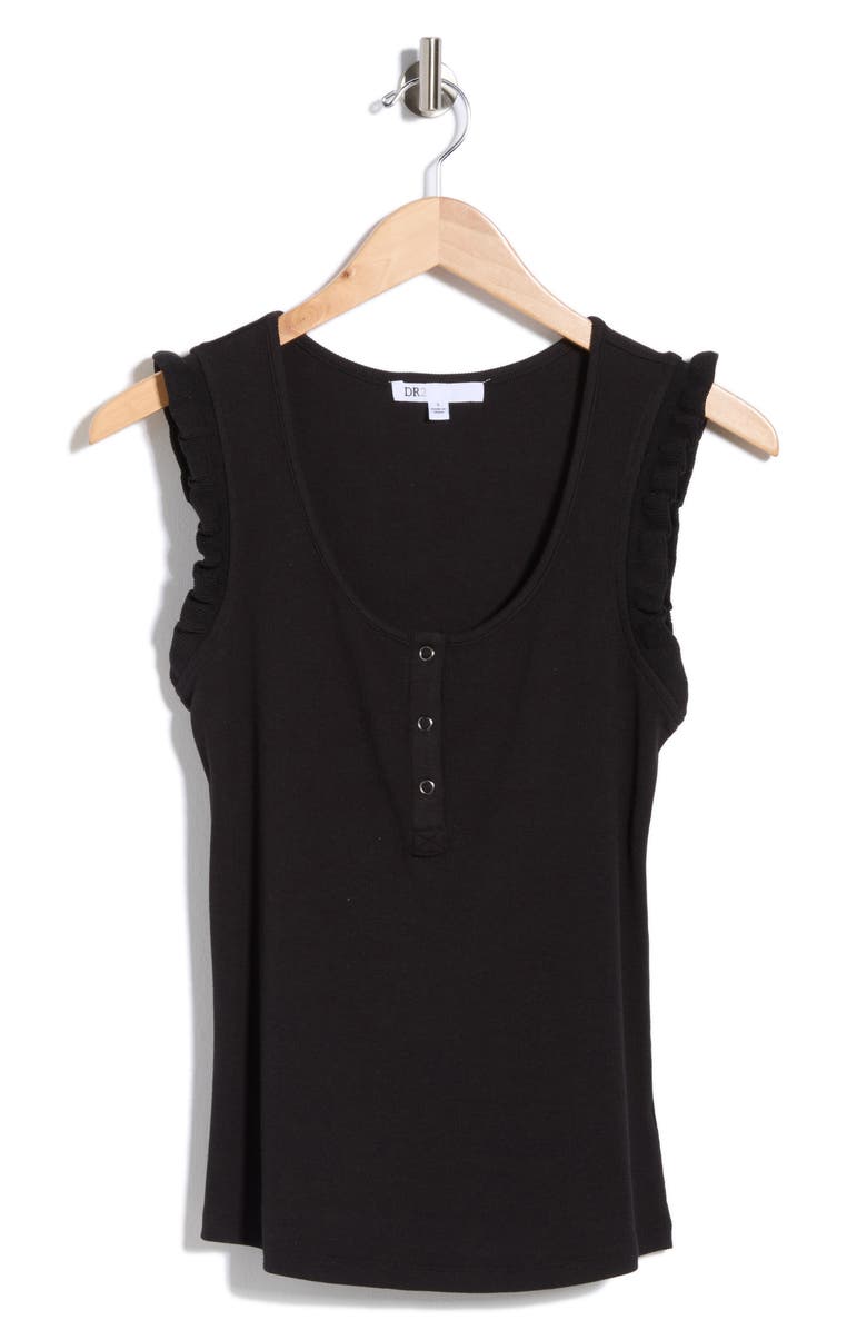 DR2 by Daniel Rainn Scoop Neck Rib Knit Henley, Main, color, Black