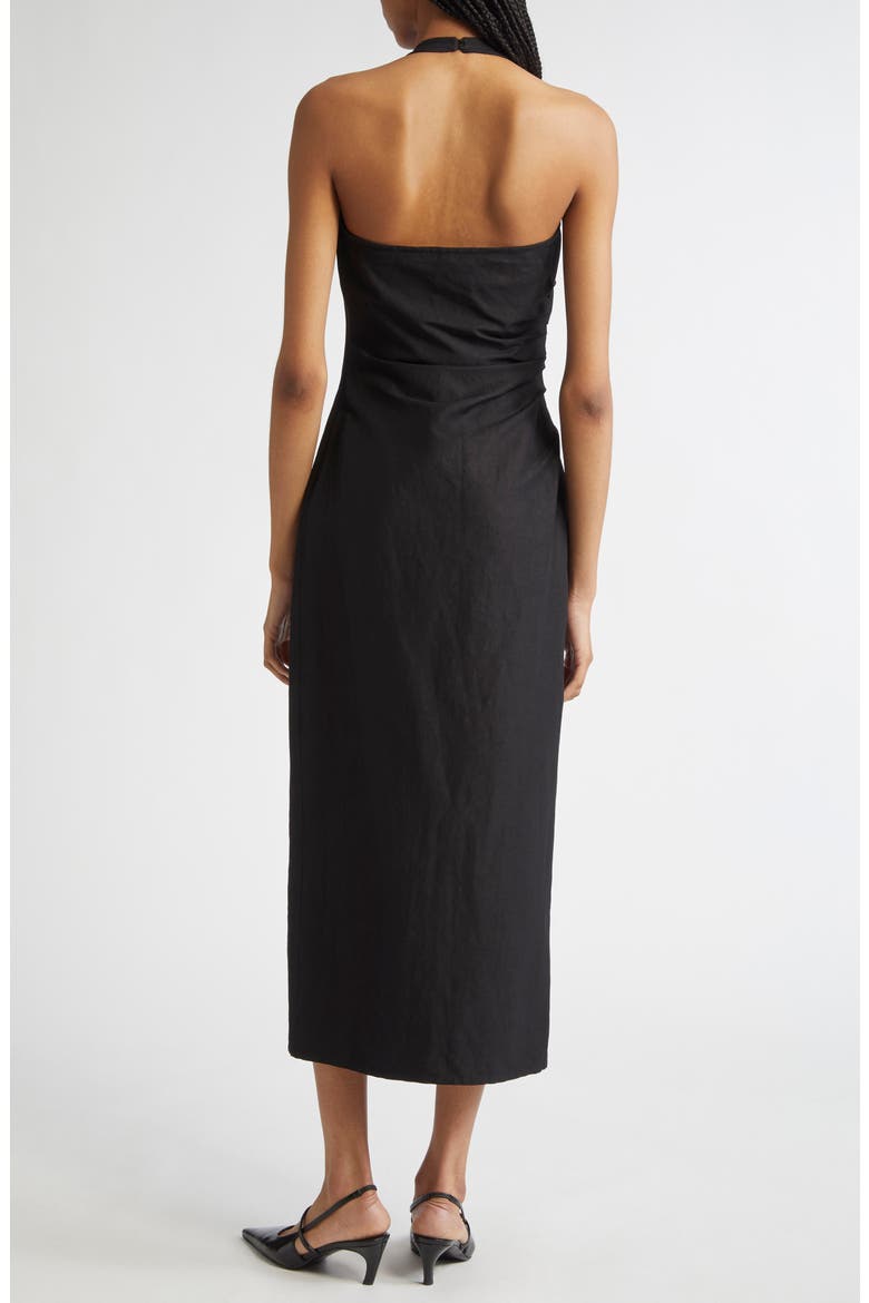 Sylvie Halter Neck Linen Blend Dress, Alternate, color, BLACK